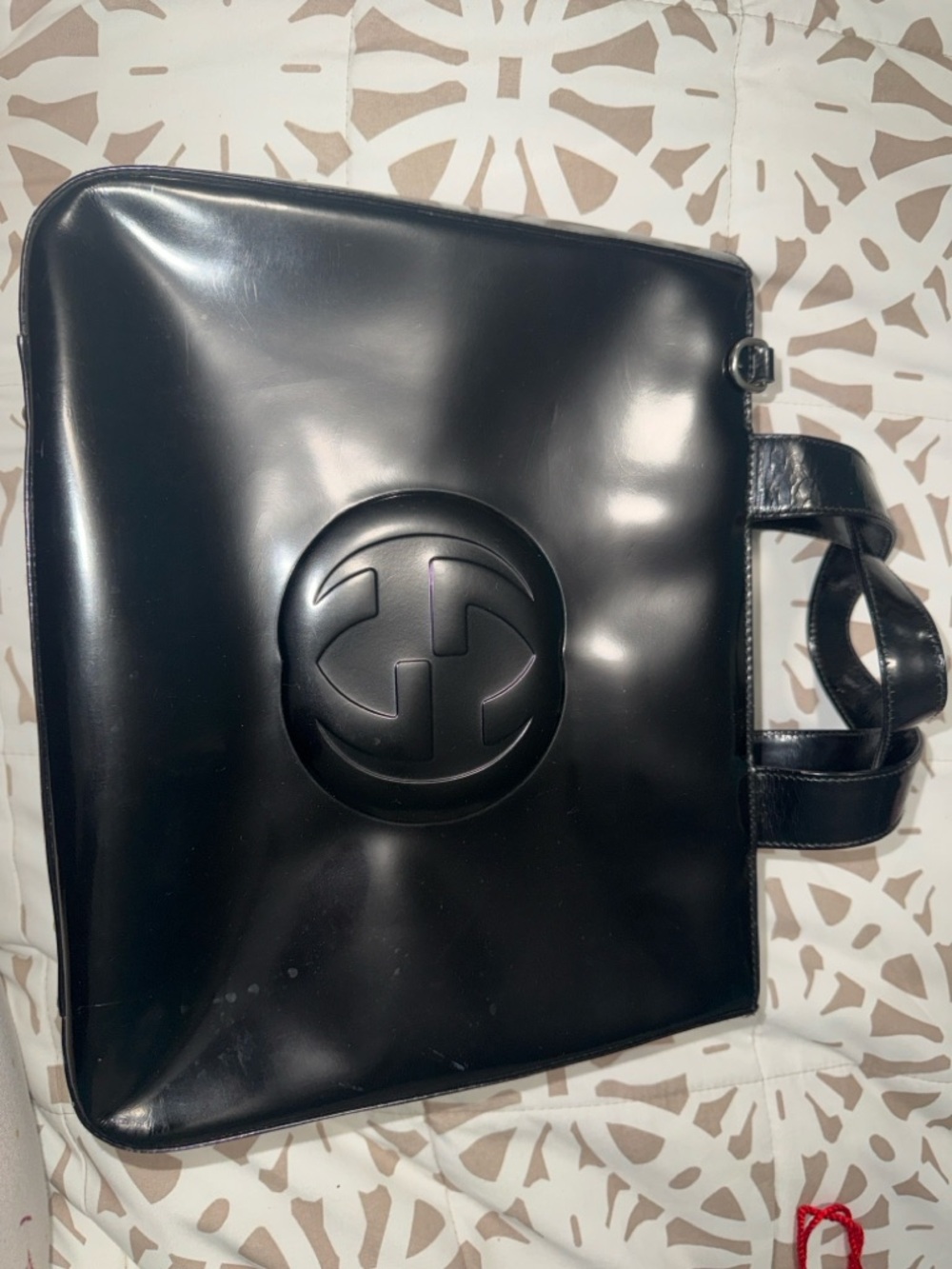Gucci Black Patent Leather Embossed Logo Satchel - Picture 4 of 5